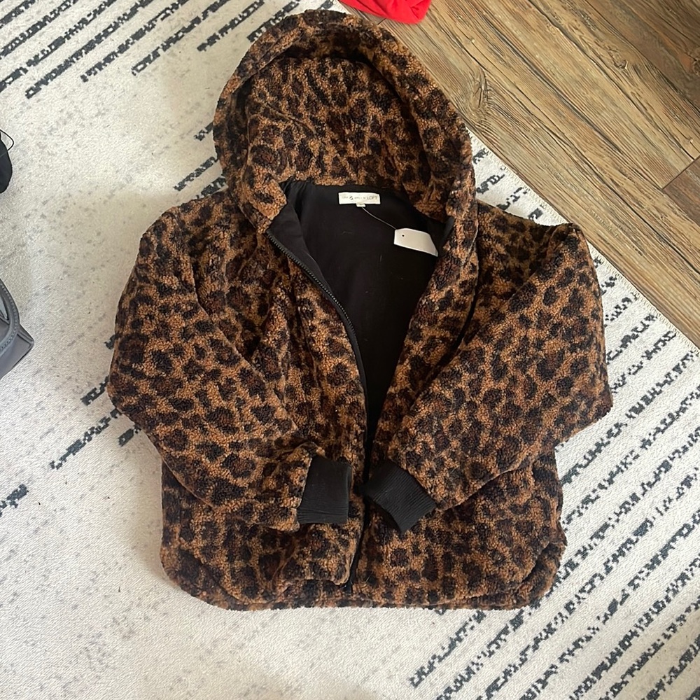 Lou and Grey/ Loft, Sherpa, warm and cozy, jacket, leopard